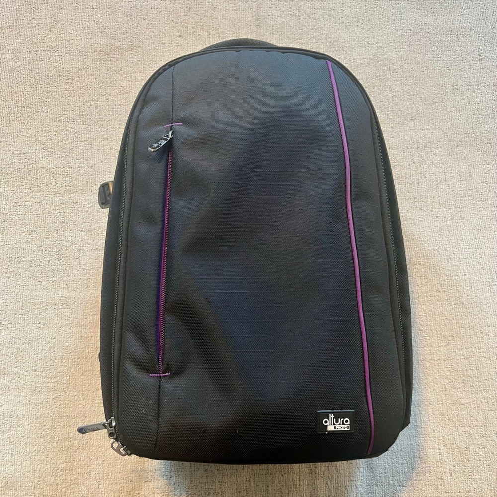 Altura Photo Camera DSLR Backpack Lightweight Black Purple Trim Tripod Holder